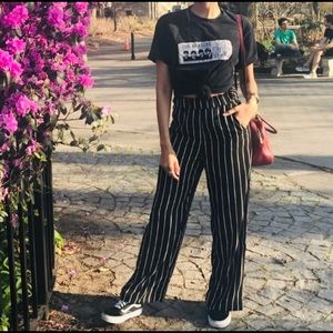 h&m striped wide leg pants